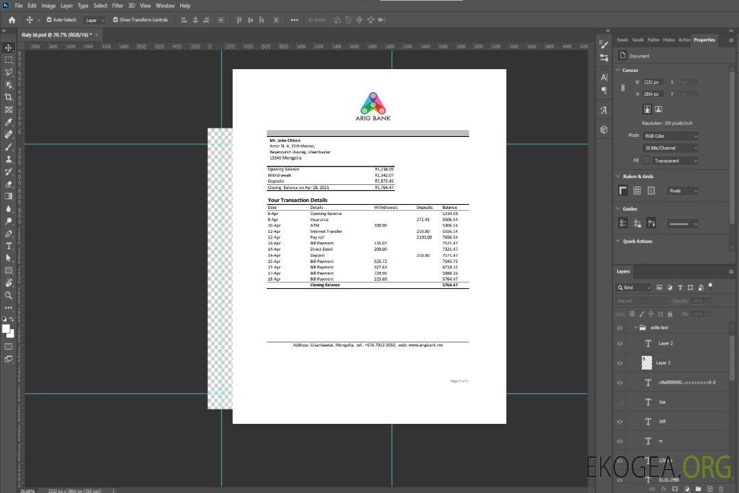 Mongolie Arig Bank excel pdf template